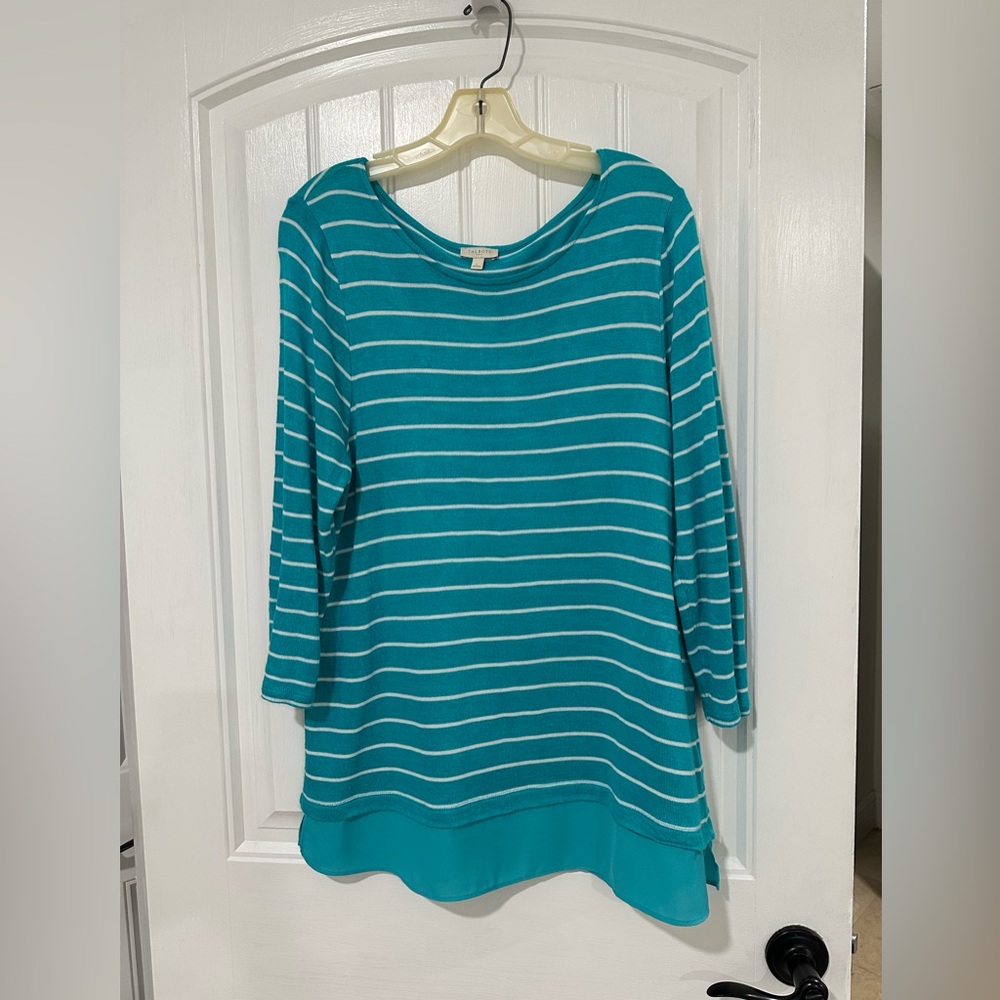 Talbots Turquoise and White Knit Top